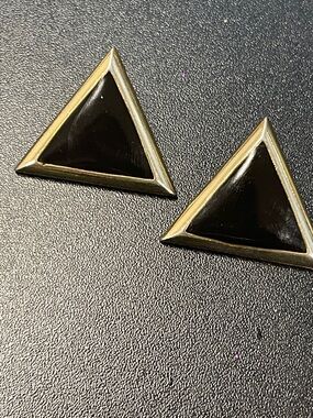 Gold Triangle Black Enamel Stud Earrings - Women Jewelry-A1